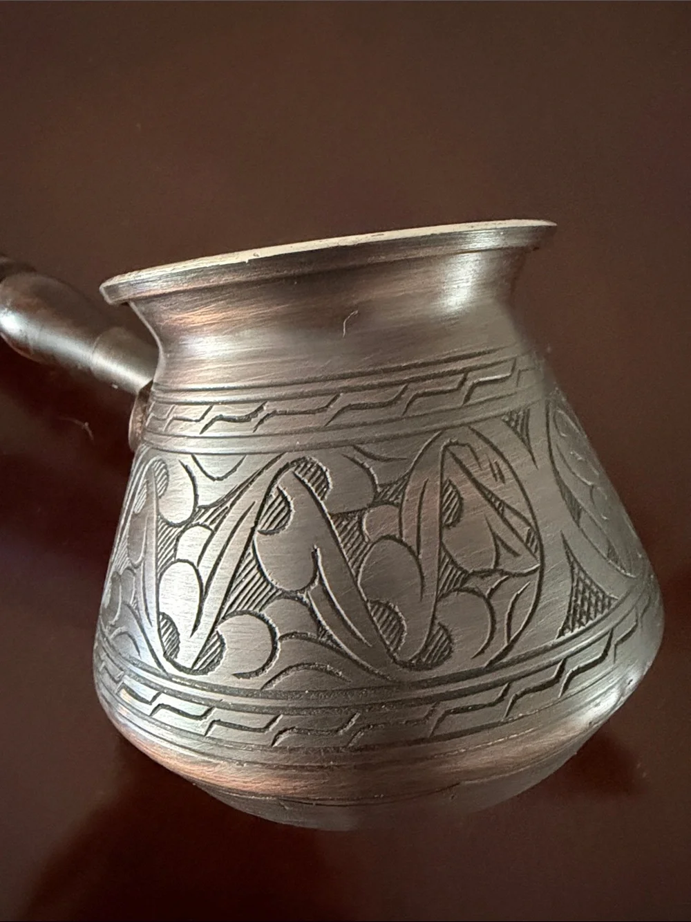 CopperBull Turkish Copper Coffee Pot Cezve Ibrik Hand Engraved 4” never used